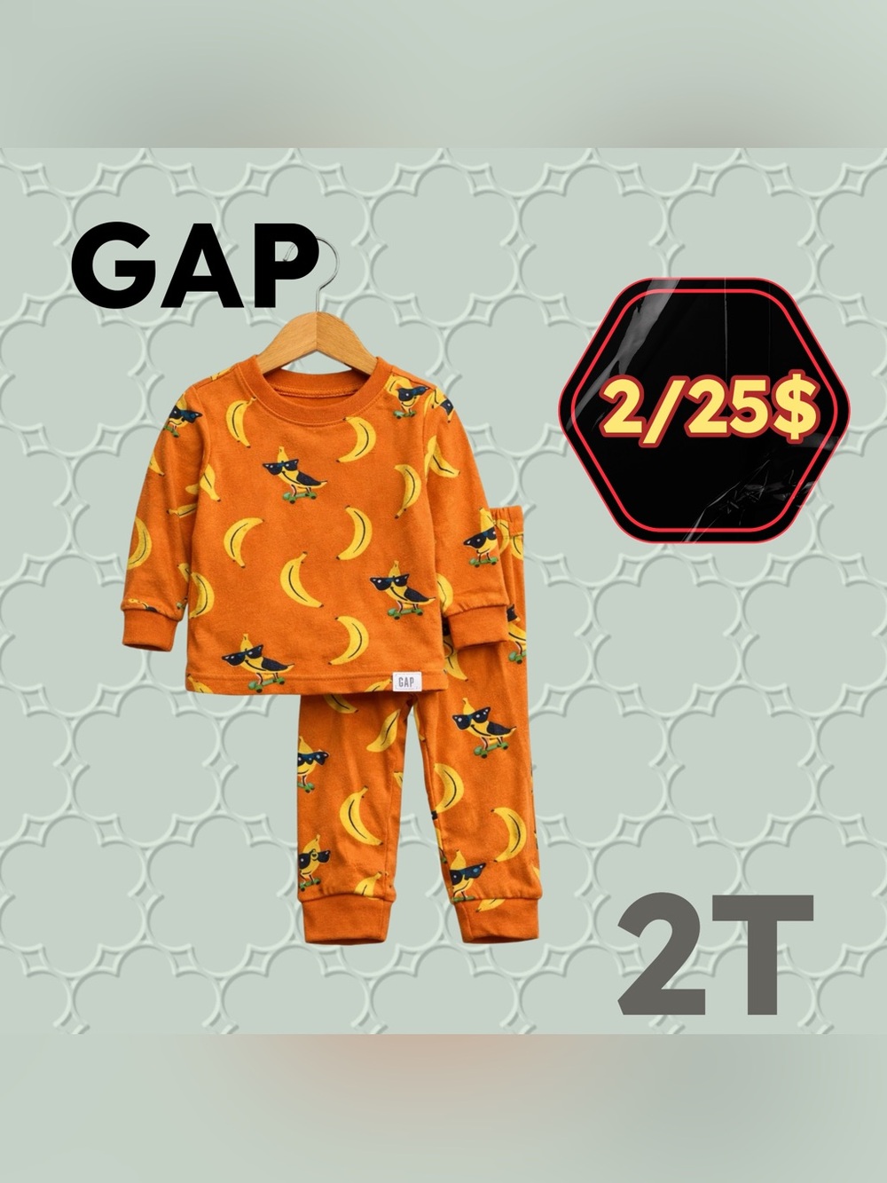 🌙 2/25$ 🇺🇸👍GUC GAP | 2T | Unisex Playful Banana print Toddler Pyjamas